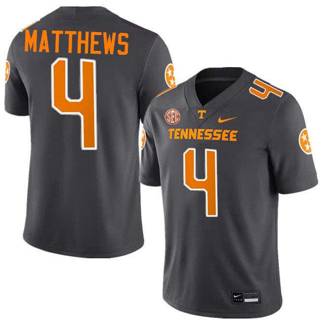 #4 Mike Matthews UT Vols Jerseys,Tennessee Volunteers College Football Jerseys Stitched-Smoke Grey